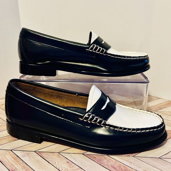 GH Bass Weejuns Whitney Penny Loafers Womens 6.5 M Black White Leather Preppy - Picture 1 of 8